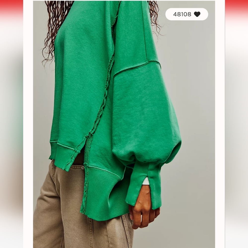 FREE PEOPLE CAMDEN Jolly Rancher Green OVERSIZED PULLOVER Sweatshirt We the Free - Picture 4 of 11